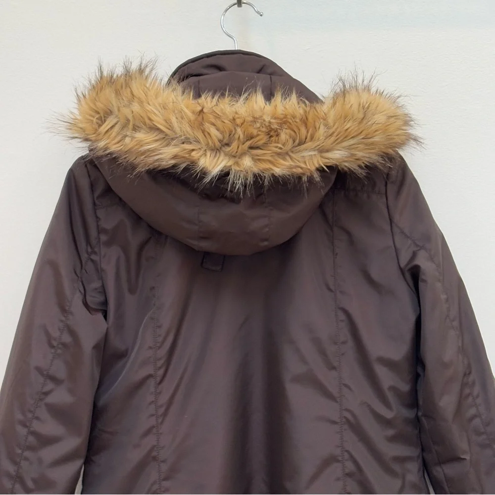 Michael Kors Zip Front Mid Length Parka Coat Removeable Hood Chocolate Brown S